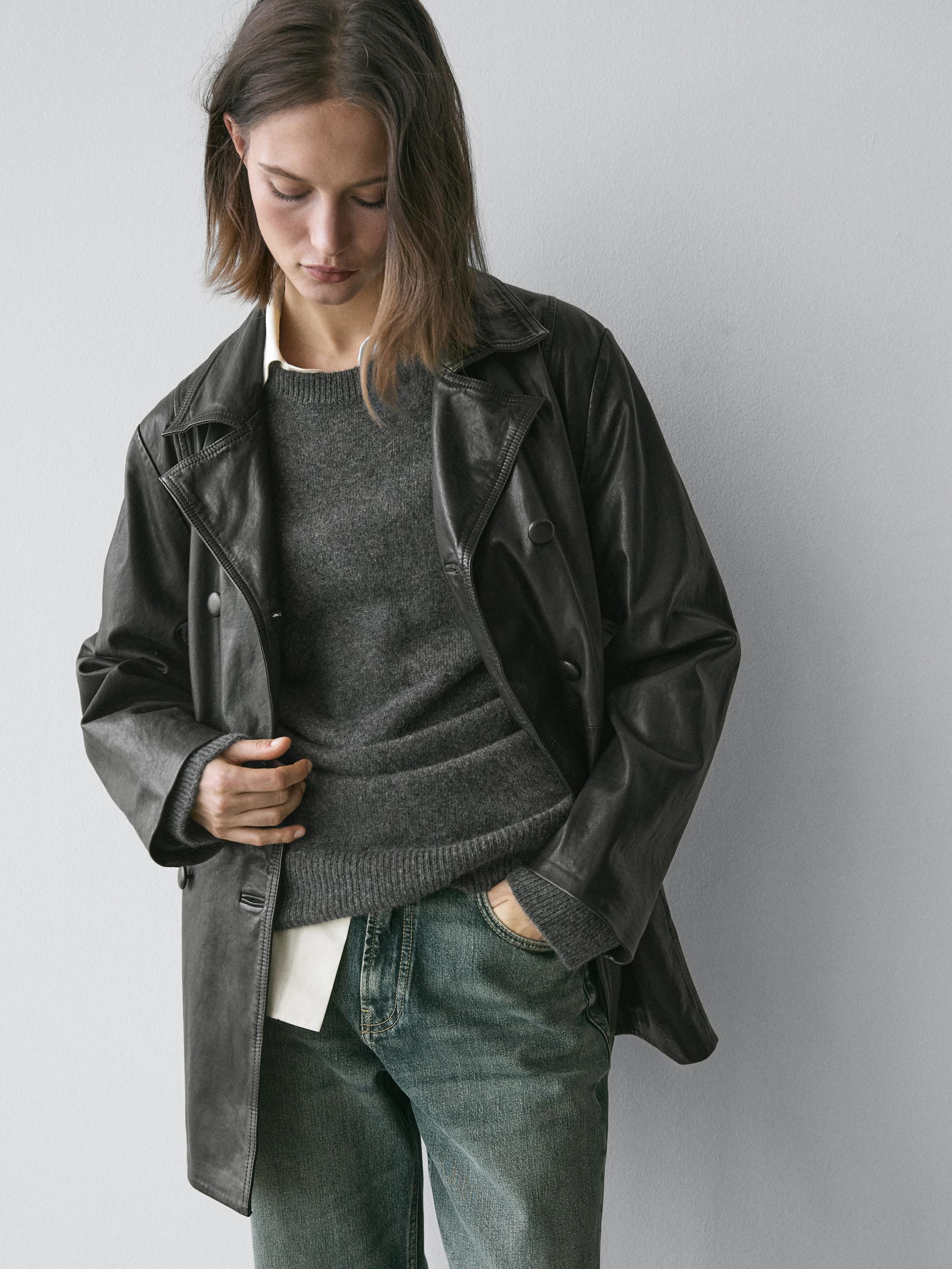 Nappa leather jacket with belt detail